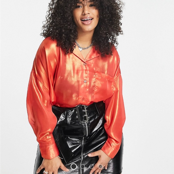 NWT ASOS CURVE Native Youth Oversized Iridescent Orange Shirt 16 - Picture 4 of 6